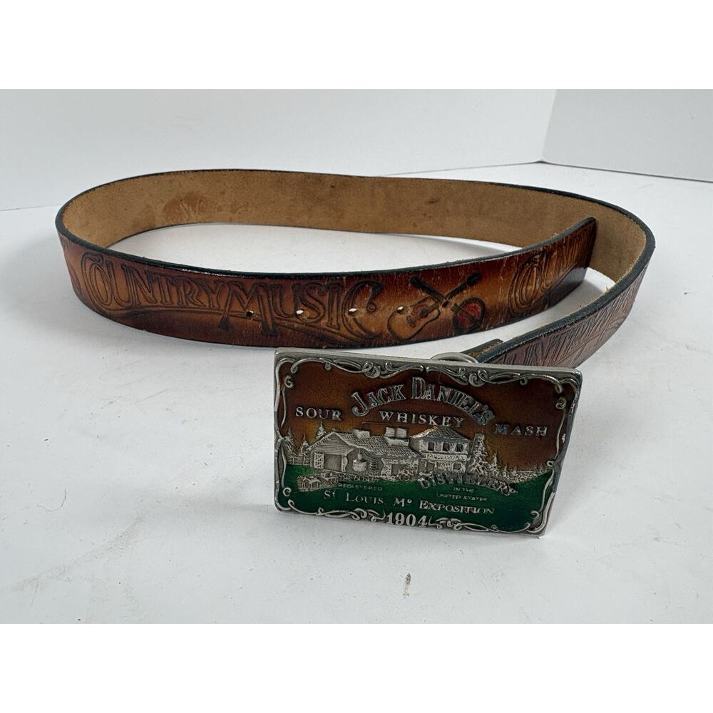 Jack Daniels Old No 7 Leather Belt St Louis 1904 Buckle Brown 40in